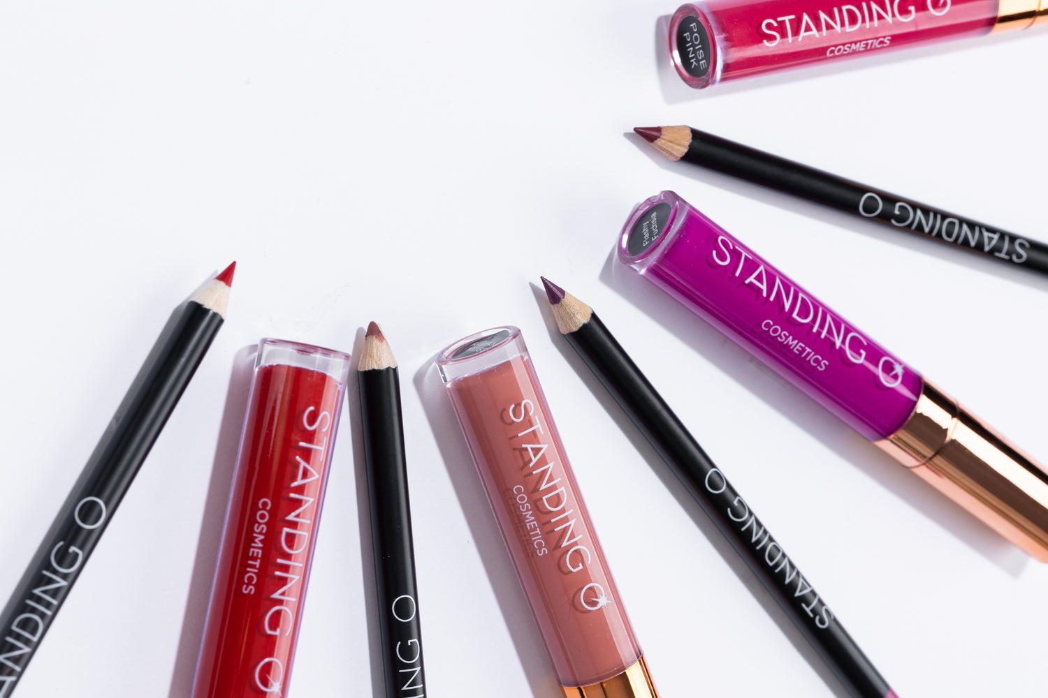 A flatlay of Lipstick and liners in a variety of colors.