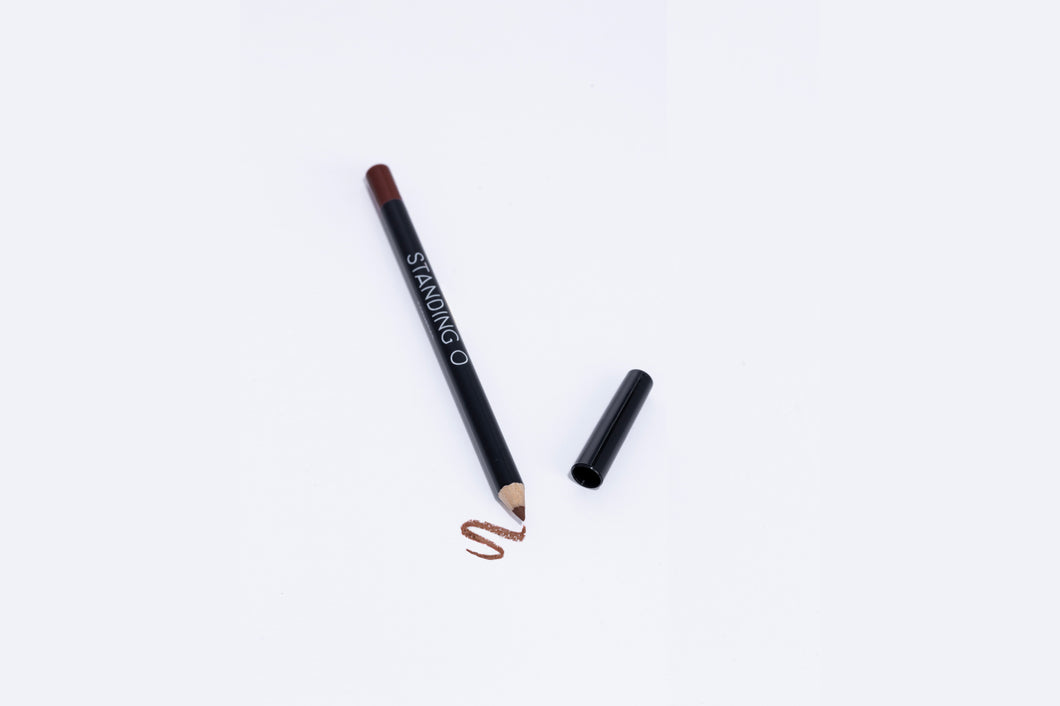 Lip liner pencil with swatch to showcase color of liner, brown liner.