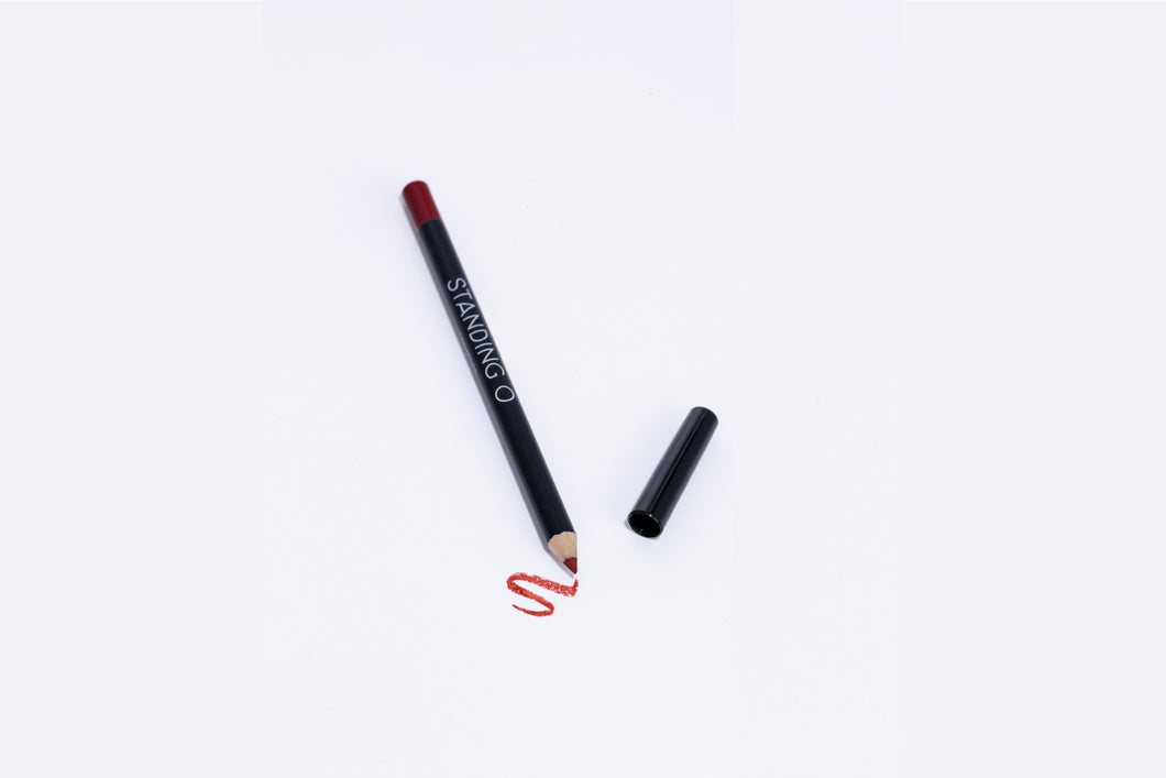 Lip liner pencil with swatch to showcase color of liner, classic red liner.