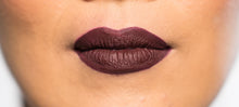 Load image into Gallery viewer, matte liquid lipstick &amp; lip liner pencil shown on model in dark red, burgundy color
